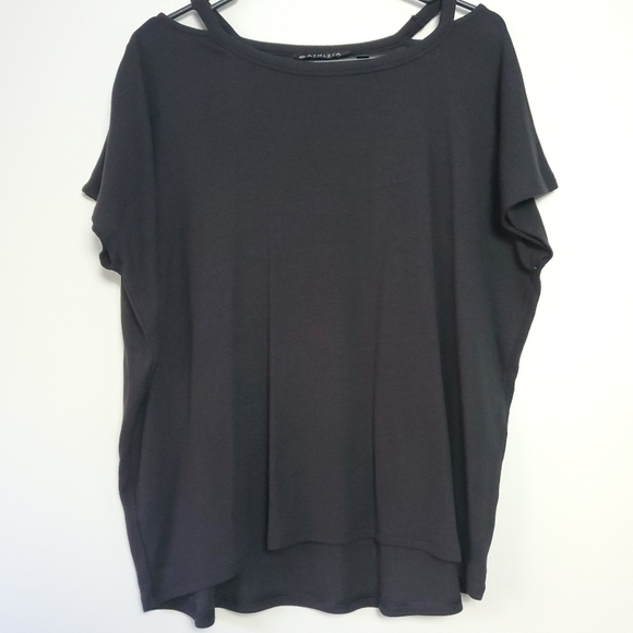 Athleta Tops - ATHLETA | Black Ribbed Cutout Shoulder Top M